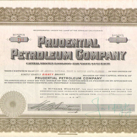 Акции Пруденшал нефтяная компания 1930 год - США