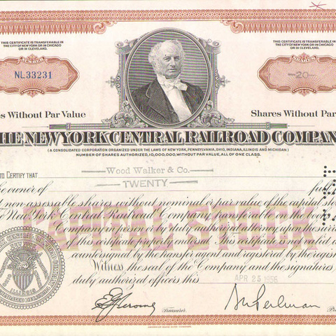 Акции Нью-Йоркской ЖД компании 1956 год - США