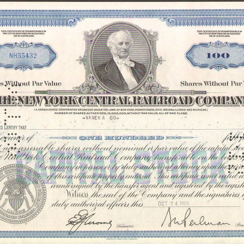 Акции Нью-Йоркской ЖД компании 1955 год - США