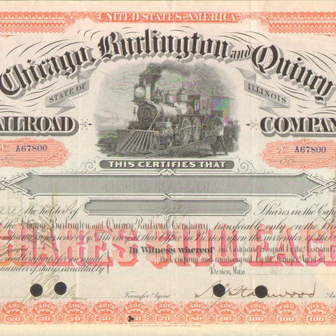 Акции Чикаго, Берлингтон, Квинси жд компании 1900 год - США