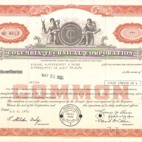Акция Колумбийской технической корпорации, 1972 год - США