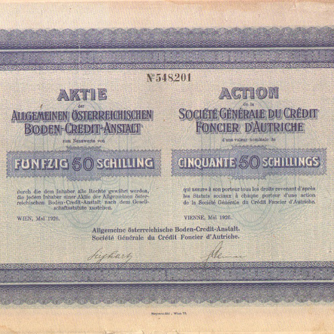 Австрия - Кредитные учреждения, 1926 год