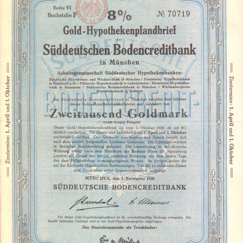 Германия - Кредитный банк, 2000 марок, Мюнхен - 1926 год