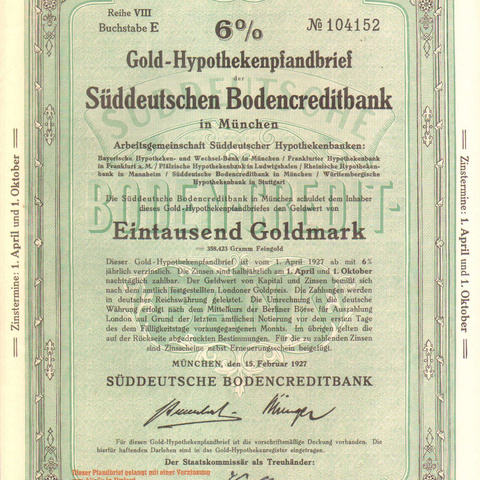 Германия - Кредитный банк, 1000 марок, Мюнхен - 1927 год