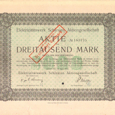 Германия - Электростанции Бреслау, 3000 марок, 1923 год