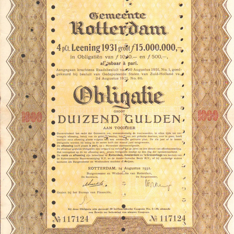 Голландия - Муниципальный заем Роттердама, 1931 год
