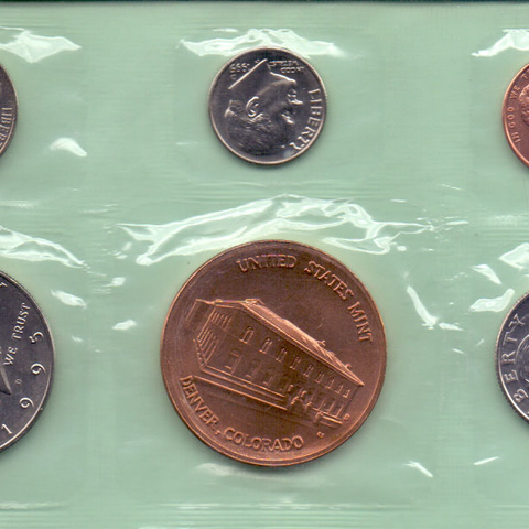 США, набор из 5 монет c металлическим жетоном, 1995 год - Денвер