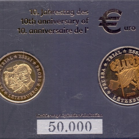 Люксембург - Набор 2 и 10  евро (образец), 1999, 2009 гг.