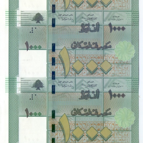 1000 ливров UNC - лист из 3-х банкнот
