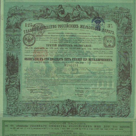 Облигация. Российские железные дороги, 125 рублей, 1881 год (2)