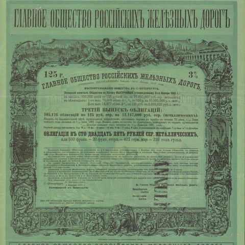 Облигация. Российские железные дороги, 125 рублей, 1881 год (3)