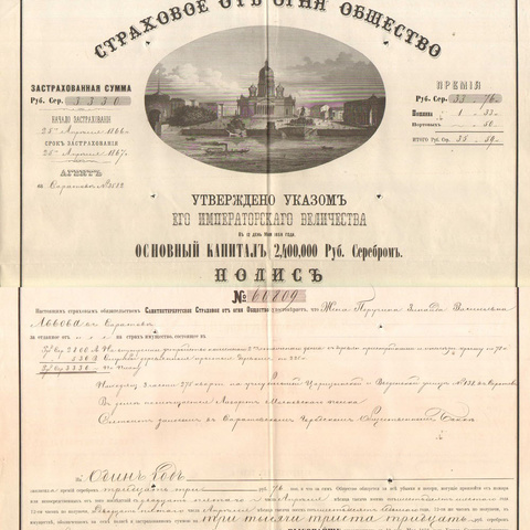 Санкт-Петербургское страховое от огня общество 1866 год