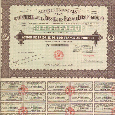 Французское общество торговли в России. 1923 год.