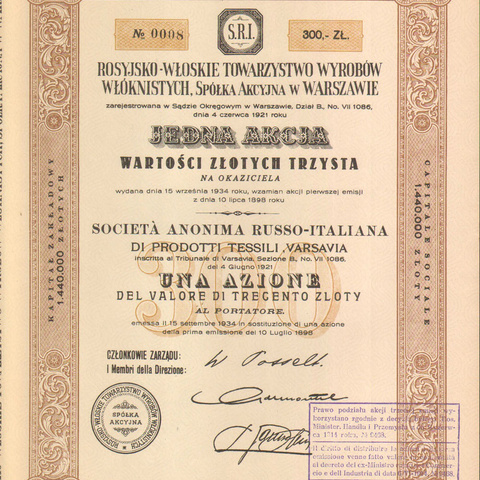АО Русско-Итальянская текстильная продукция в Варшаве. 1898 год.