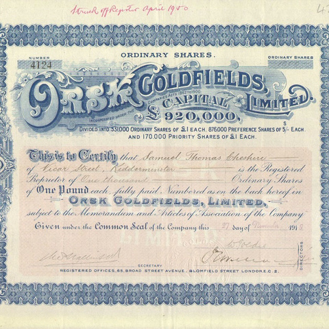 АО Золотые месторождения Орска, 1900 год