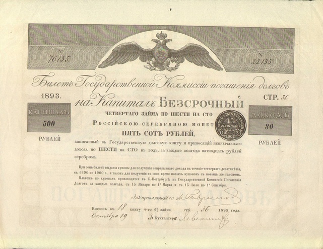 Билет государственной комиссии погашения долгов 1893 год