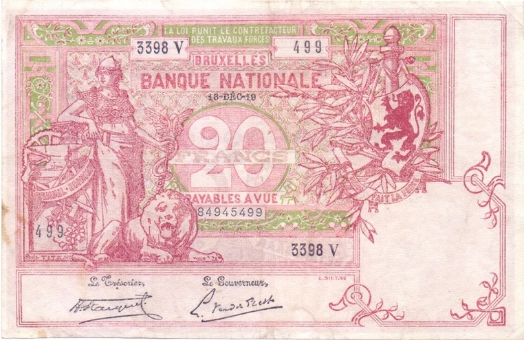 20 франков, эмиссия 1919 года