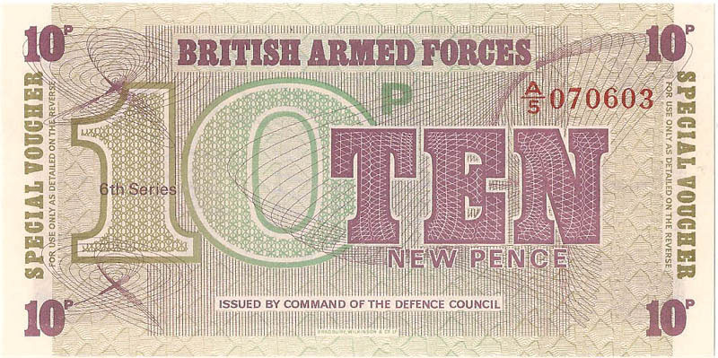 Ваучер британских вооруженных сил. 10 пенсов, 6-я серия 1972 год