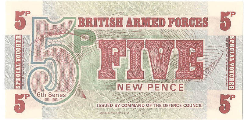 Ваучер британских вооруженных сил. 5 пенсов, 6-я серия 1972 год