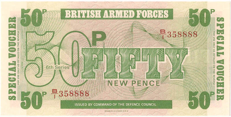 Ваучер британских вооруженных сил. 50 пенсов, 6-я серия 1972 год