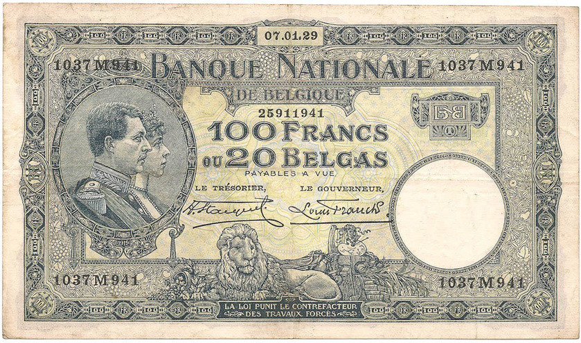100 франков, эмиссия 1927-1929 годов