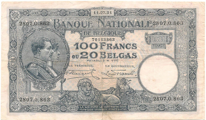 100 франков, эмиссия 1927-1929 годов (2)