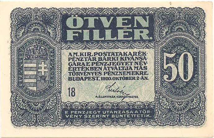 50 филлеров, 1920 год (18-я серия)