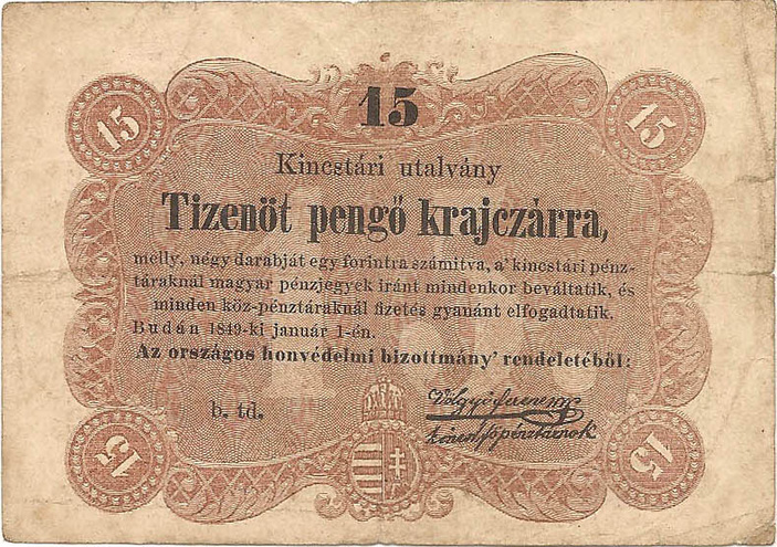 15 пенго крейцеров, 1849 год