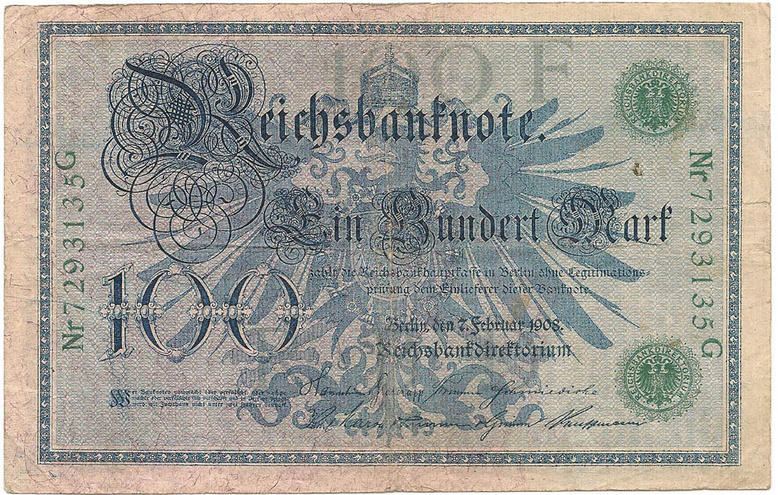 100 марок, 1908 год (Зеленый серийный номер)