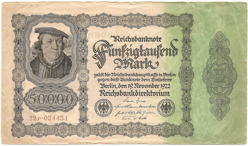 50000 марок, 1922 год (монохромный оборот)