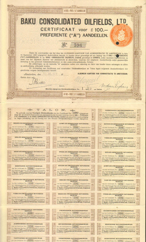 Бакинские нефтяные месторождения, сертификат "А", 1928 год