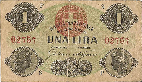 1 лира, выпуск 1869-1873 гг.