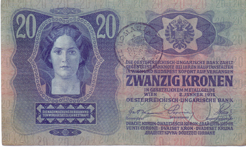 20 крон, 1913 год (печать БУКОВИНА - РУМЫНИЯ)