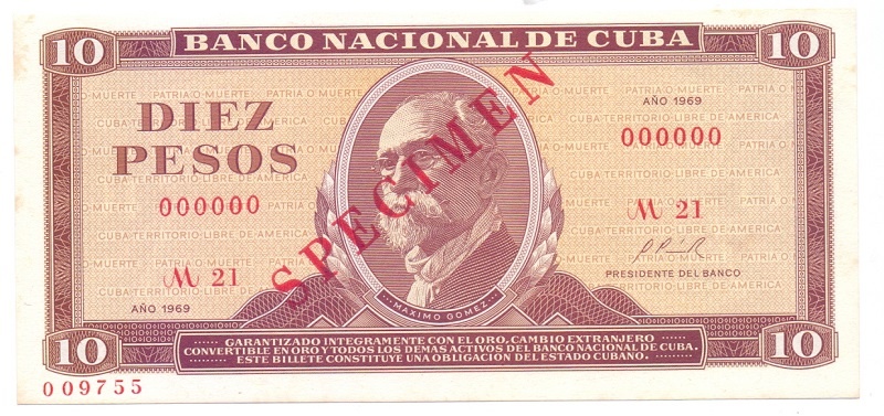 10 песо, 1969 год - Образец