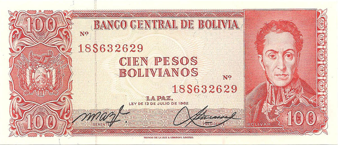 100 боливийских песо, 1962 год UNC