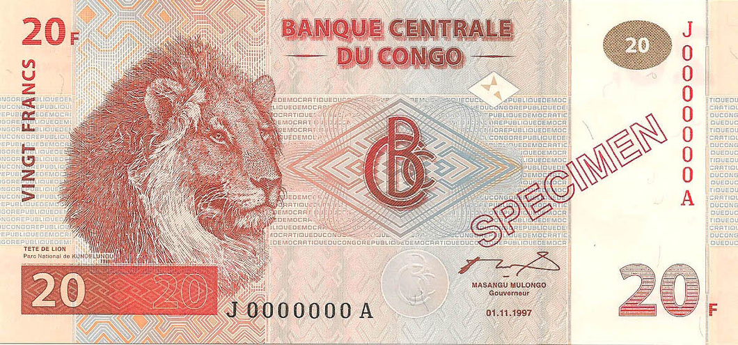 20 франков, 1997 год. ОБРАЗЕЦ