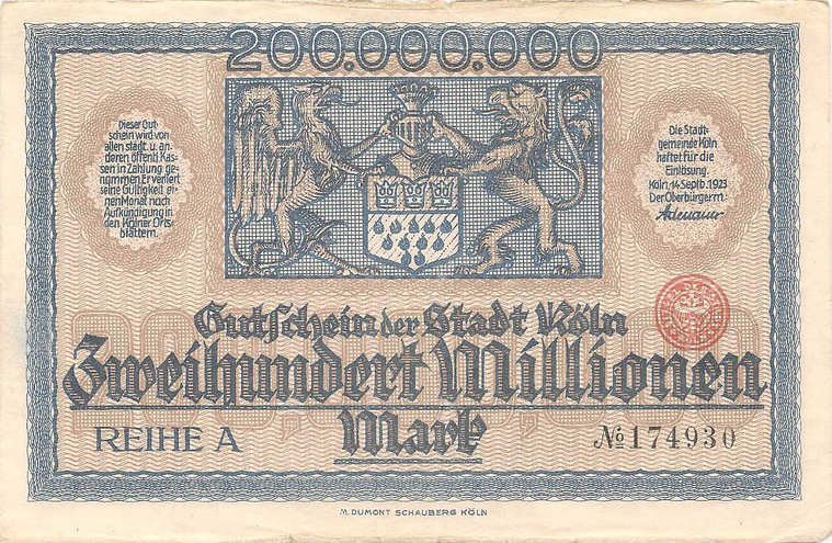 Кельн, 200 миллионов марок, 1923 год