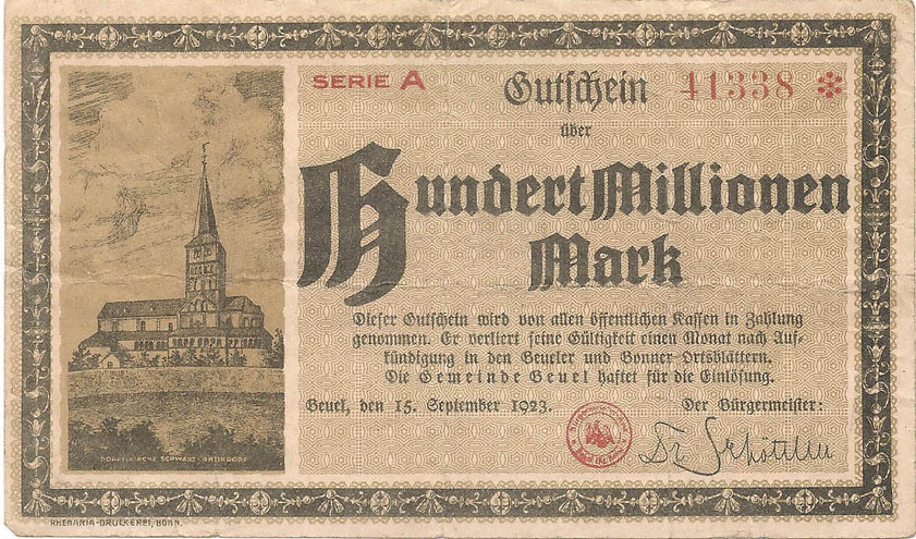 Бонн, 100 миллионов марок, 1923 год