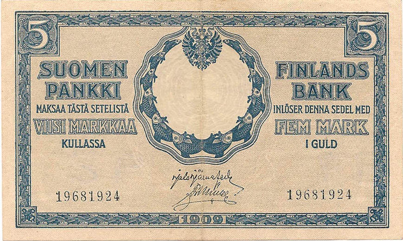 5 марок золотом, 1909 год