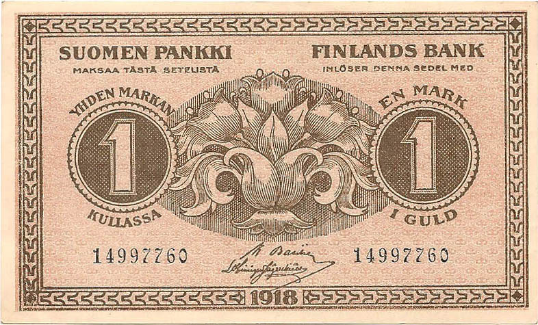 1 марка, 1918 год (длинный номер) UNC