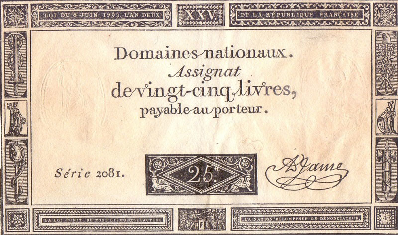 25 ливров, 1793 год