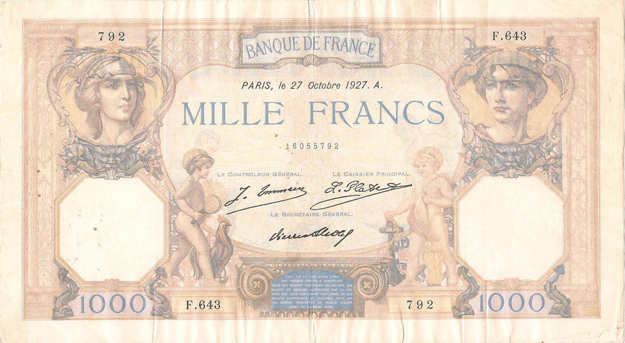 1000 франков, 1927 год (J.Emmery)