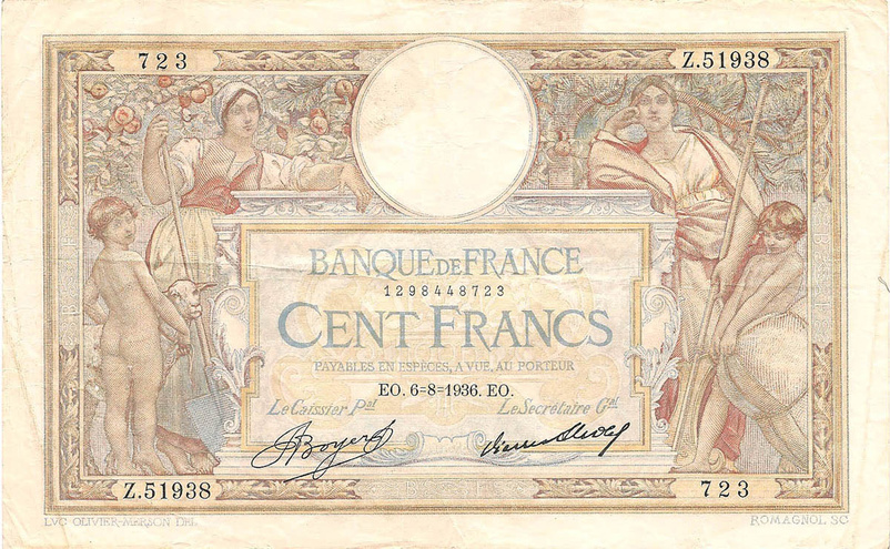 100 франков, 1936 год (J.Boyer/P.Strohl)