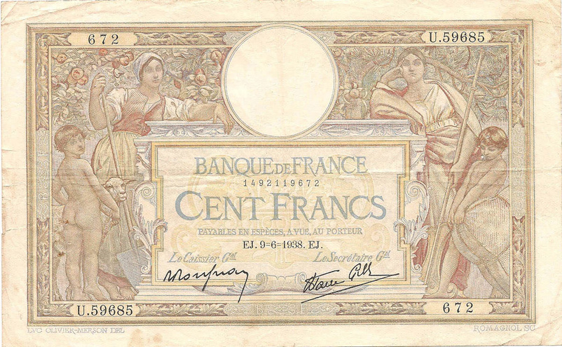 100 франков, 1938 год