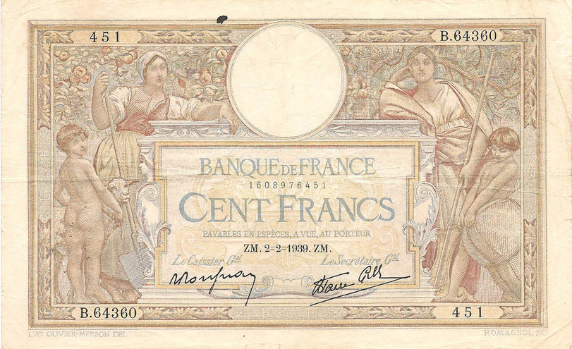100 франков, 1939 год