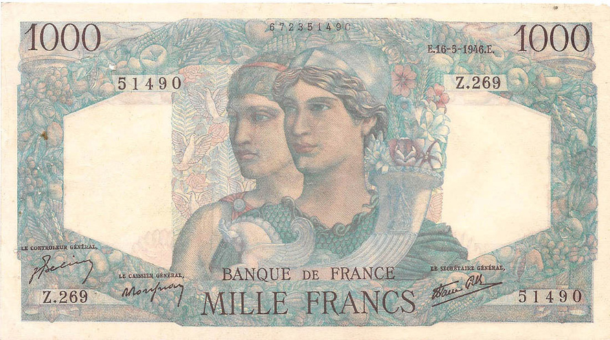 1000 франков, 1946 год (J.Belin/Rousseau/R.Favre-Gilly)