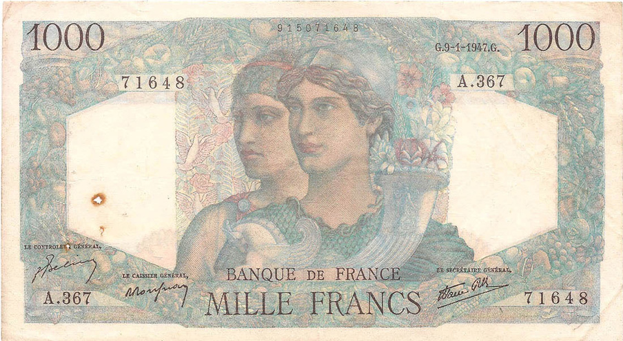 1000 франков, 1947 год (J.Belin/Rousseau/R.Favre-Gilly)