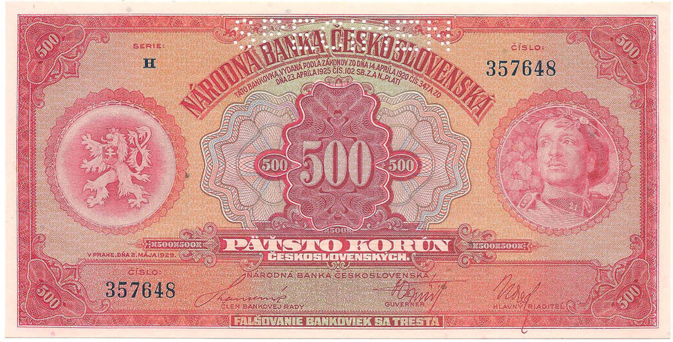 500 крон, 1929 год. ОБРАЗЕЦ