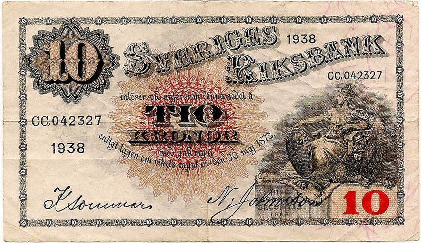 10 крон, 1938 год