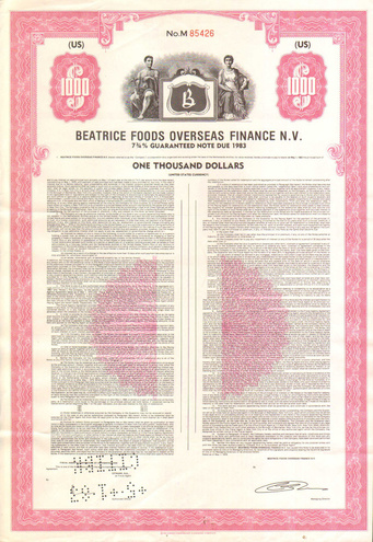 Облигация Беатрис продукты зарубежных финансов, 1978 год - США
